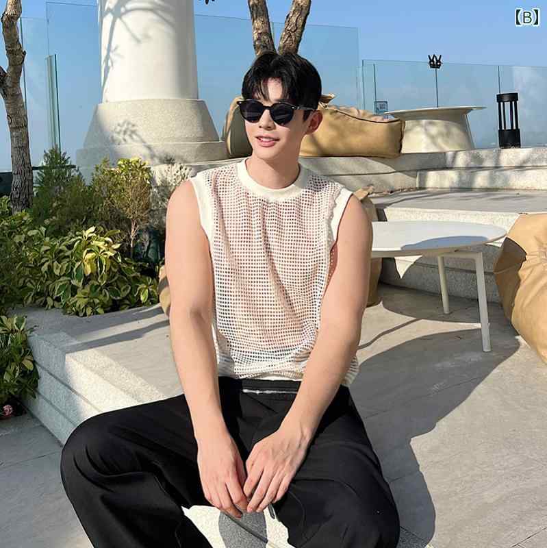 ウールベスト ストレートヘム レジャー 夏 プルオーバー ラウンドネック メンズ ファッション