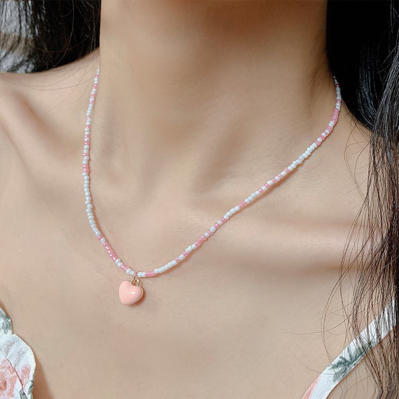 Pearl White - ネックレス かわいい カラフル 愛 ペンダント ビーズ ネックレス レディース スイート クール 鎖骨 チェーン