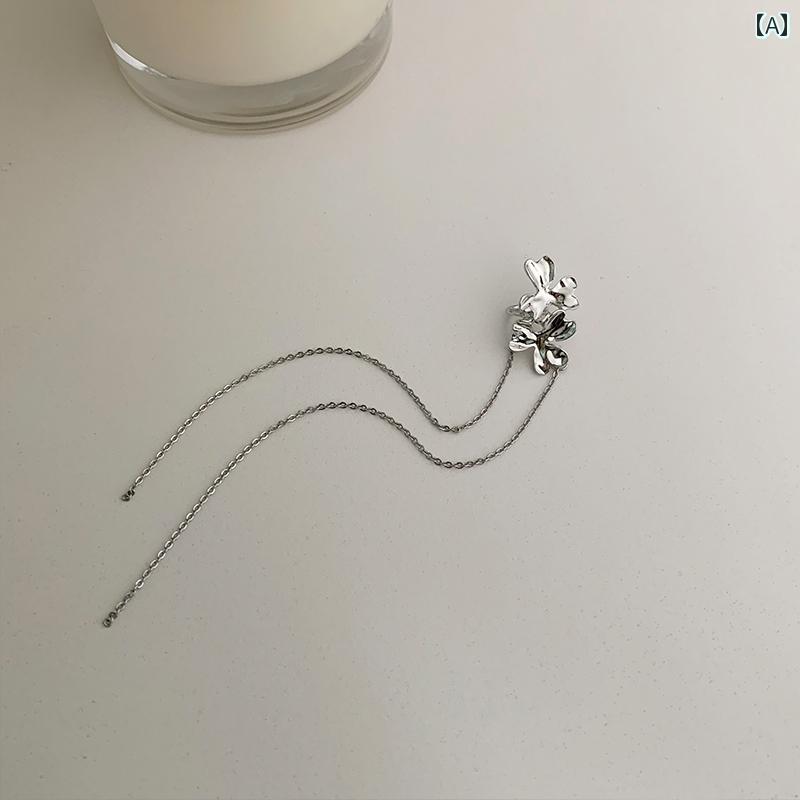 レディース タッセル アクセサリー ピアス かわいい イヤリング クール メタル ロング フラワー イヤー クリップ シンプル ノン ジュエリー