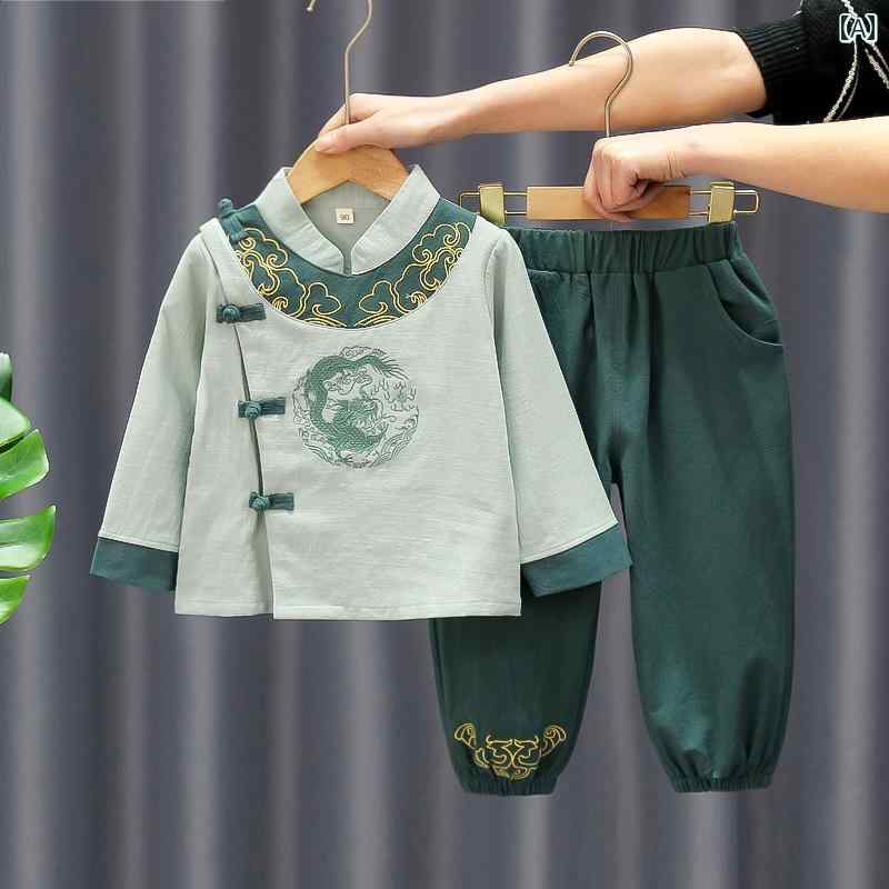 楽天セキュアデポ漢服 子供服 かわいい 民族衣装 COS チャイニーズ スタイル 男の子 レトロ 春秋 スーツ 唐 スーツ 子供 中華 赤ちゃん レトロ 衣装 刺繍 幼稚園 パフォーマンス 服