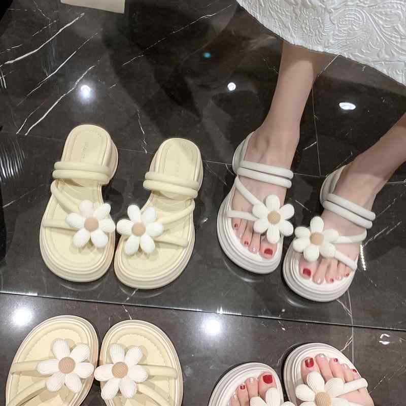 夏 レディース フェアリー サンダル 小柄人 スリッパ 上着 2枚履き 厚 ビーチサンダル ハイヒール PU 花