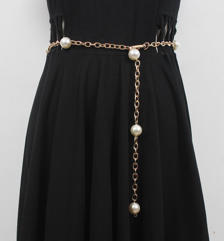 レディース パール ウエスト チェーン エレガント 夏 装飾 ドレス シルバー ウエスト 飾り 細ベルト フ..