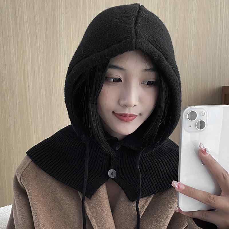 Knit Hat - フード 頭巾 レディース ニット 帽子 帽 秋冬 カジュアル 防風 暖かい ドライブ アウトドア レディース ファッション小物