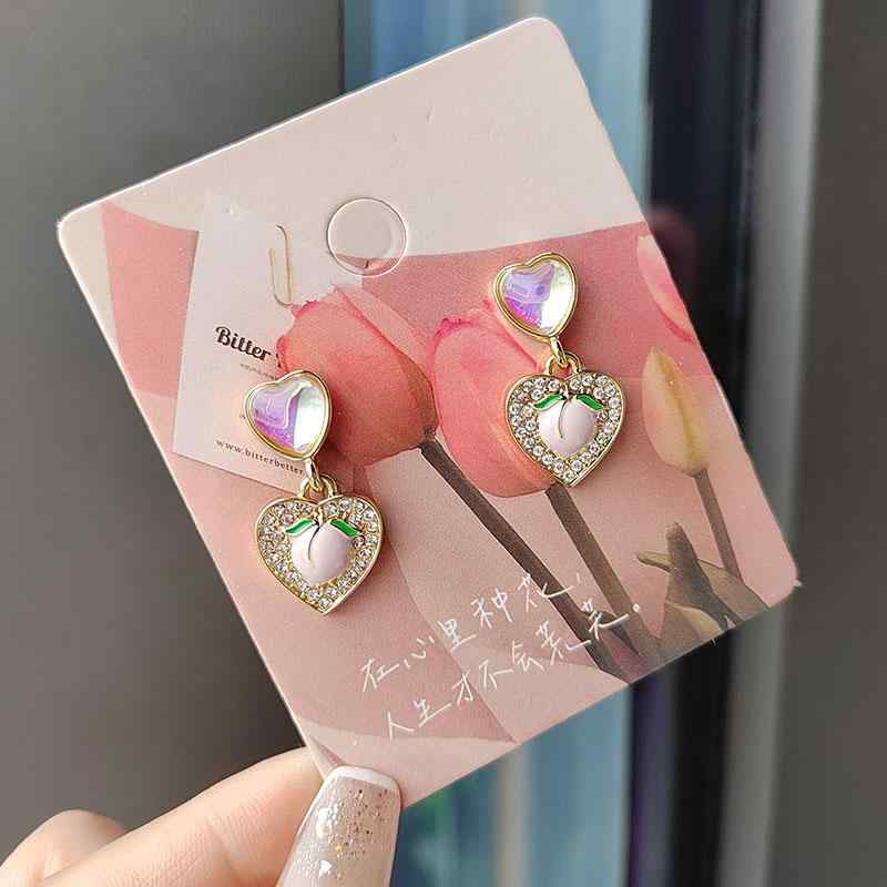 ピアス シルバー ニードル ピーチ ラブ ピアス 韓国 シンプル かわいい さわやか レディース ファッション アクセサリー 装飾品 ジュエリー