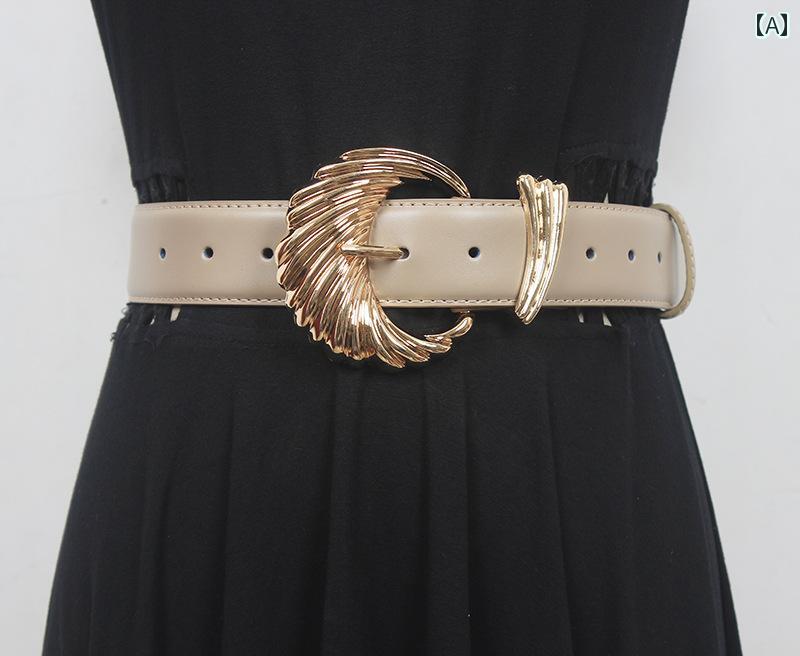 アメリカン レトロ メタル ジオメトリック ワイド レザー ベルト レディース 装飾 エレガント 上品