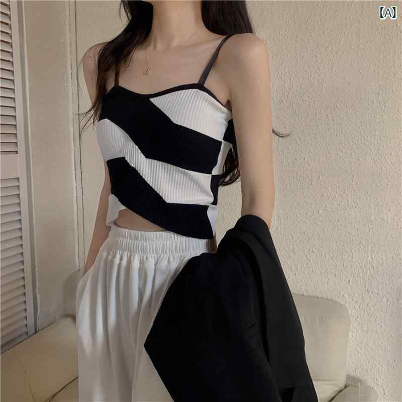 トップス レディース カジュアル おしゃれ スリング 夏 フレンチ レトロ 牛 柄 美しい バック ベスト シック ショート ノースリーブ