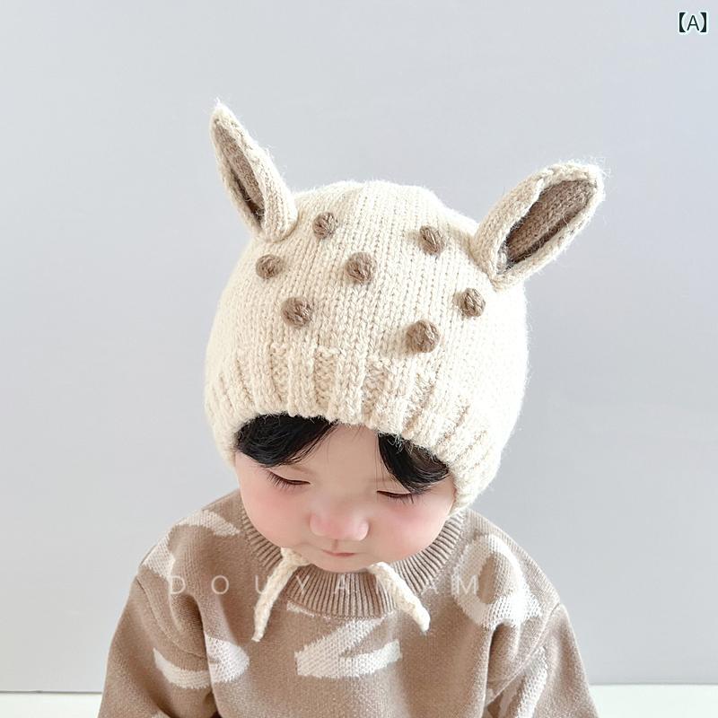 韓国 秋冬 かわいい ベビー 帽子鹿 プルオーバー キルティング 赤ちゃん 男の子 女の子 暖かい 耳保護 ウール