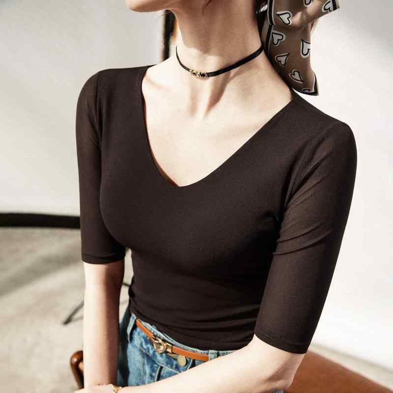 社交ダンス トップス レディース おしゃれ ファッション 黒 ミドルスリーブ フェアリー Tシャツ Vネック 半袖 メッシュ シンプル 大きめサイズ スリムフィット