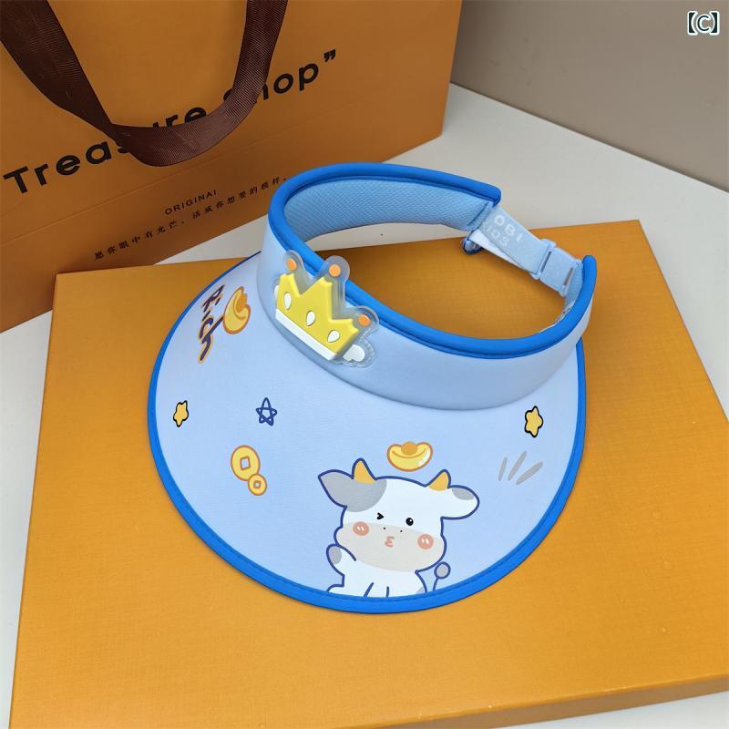 セキュアデポのサンバイザー 子供 夏 空 ハット 日焼け防止 UV バイザー 幼稚園 通気性 つば広 帽子 男の子 女の子 トップし 屋外 ユニセックス 調節可能｜アングル3