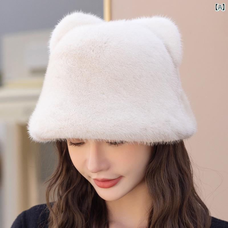 帽子 レディース ファッション 冬 全体 厚手裏地 暖かい 革 冬 猫耳 フィッシャーマンハット