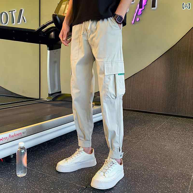 Rakuten - メンズ カジュアル 夏 薄手 ポケット装飾 スリム タイト 九分丈 パンツ メンズ しわ防止 スリムフィット