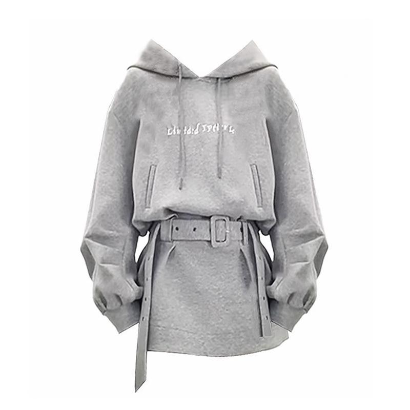 Short - レディース 女の子 ワンピース パーカーシャツドレス スウェットシャツ フード付 秋冬 ショート丈