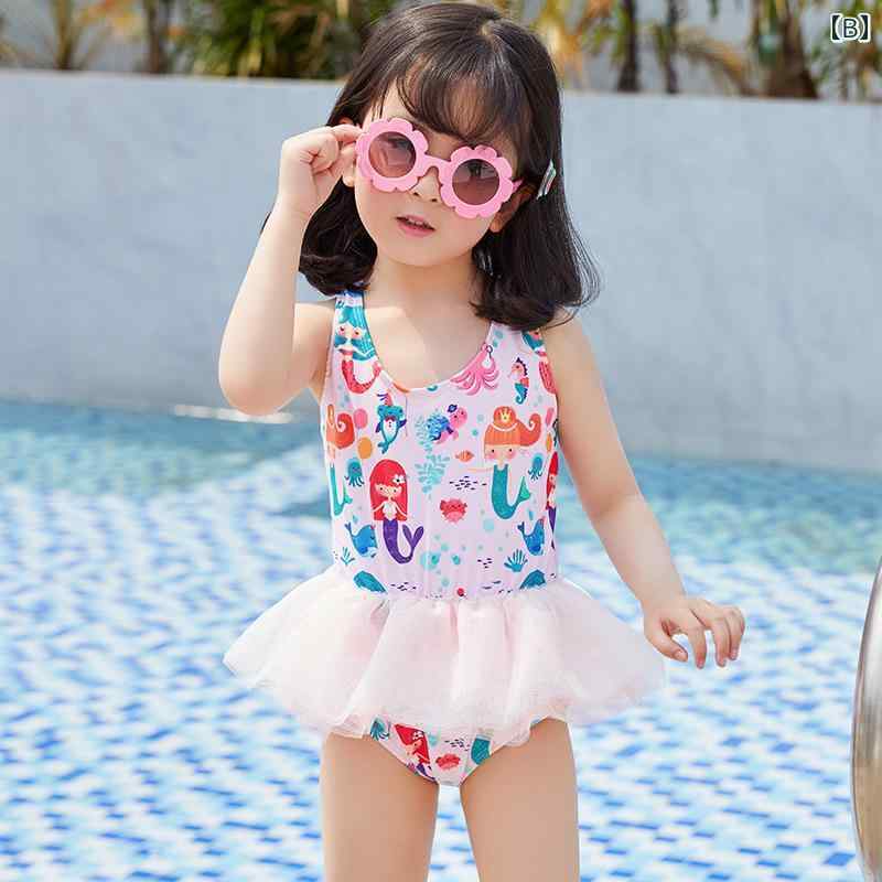 セキュアデポの夏 水着 キッズ リゾート プール ビーチ 水泳 水遊び 子供用 スイムウェア 女の子 かわいい マーメイド ワンピース レース リトル プリンセス ドレス ベビー 幼児用｜アングル2