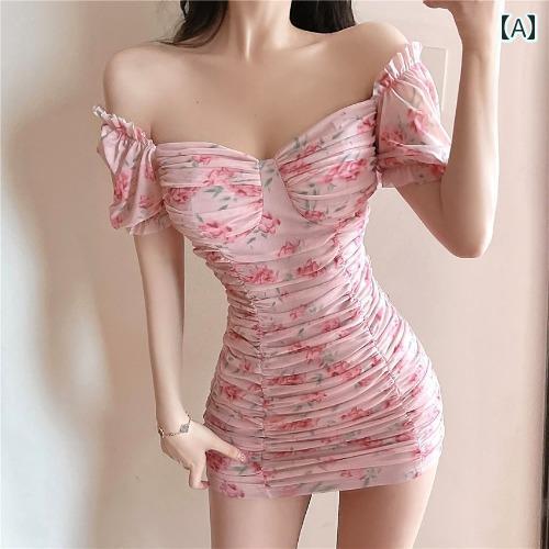 レディース 夏 半袖 花柄 ショート ドレス セクシー エレガント ワンピース きれいめ 韓国 イベント フェス パーティー 結婚式 ディナー ステージ キャバ 夜 デート アップ 映え