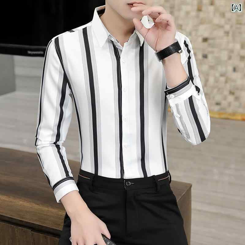 メンズ シャツ Yシャツ 春秋 長袖 ベーシック アーバン スリム クール 休日 紳士服