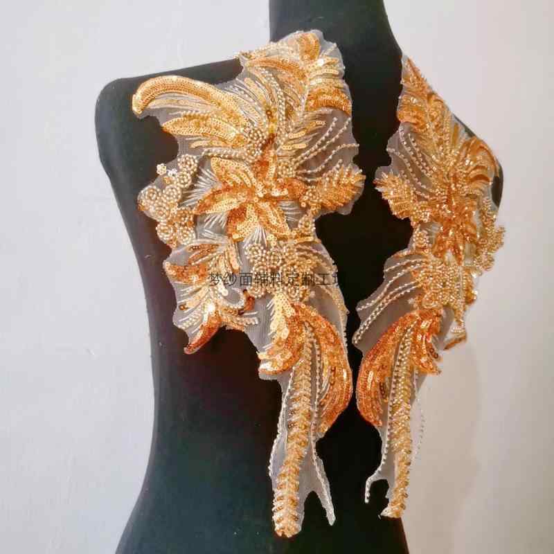 パッチ アップリケ 裁縫 DIY 手芸品 アクセサリー 材料 デコレーション 素材 ゴールド ビーズ 刺繍 花柄 スパンコール キラキラ ウェディング ブライダル 衣装 装飾