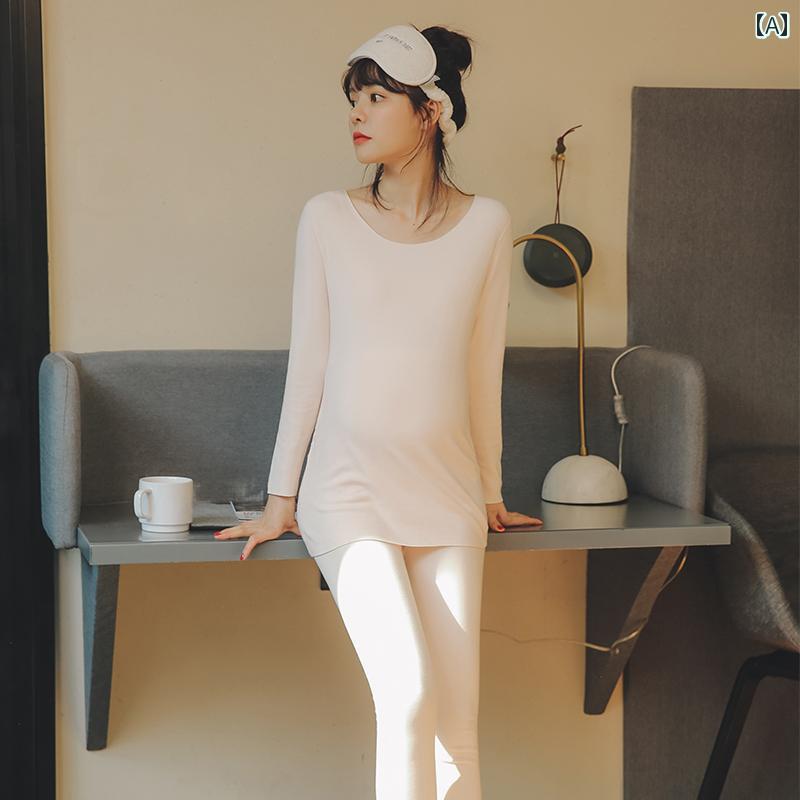 妊婦 秋服 秋 ズボン セット 秋冬 防寒 肌着 妊娠中 産後服 パジャマ L サイズ ベース レイヤー