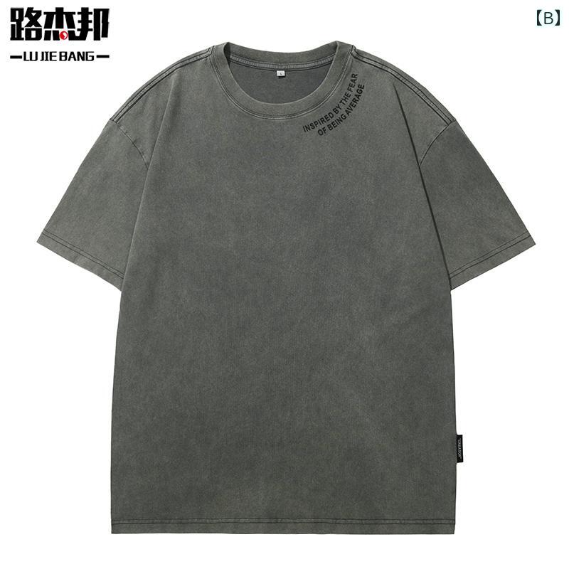 tシャツ ウォッシュド レトロ ダメージ アメリカン 半袖 Tシャツ メンズ コットン レイヤリングシャツ トップス ゆったり プリント 夏