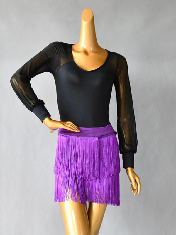 レディース 秋 冬 長袖 ダンス ウェア ラテン ダンス パフスリーブ トップス 大人 標準 チャチャ ブラック ダンス 練習服 ランタン スリーブ