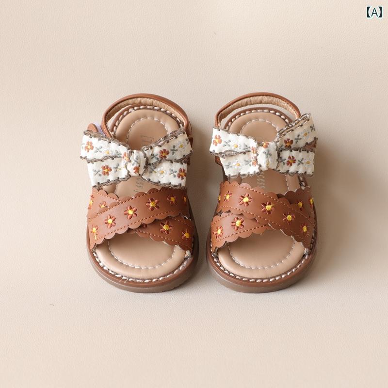 ベビー サンダル 幼児 赤ちゃん ステップ イン シューズ 靴 夏 プリンセス ビーチ リボン 花柄 フラワ..