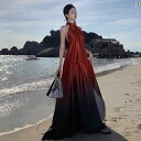 レディース サマー ドレス リゾート ワンピース 優雅 可憐 タイ 海辺 休暇 ホルターネック 旅行 写真 砂漠 ハイエンド グラデーション 魅惑的 背中 開いた 床ま 長さ ロング スカート