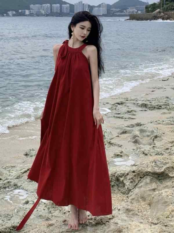 ホリデー ワンピース リゾート ドレス オフショルダー ノースリーブホルター ネック ハイエンド ドレッ..