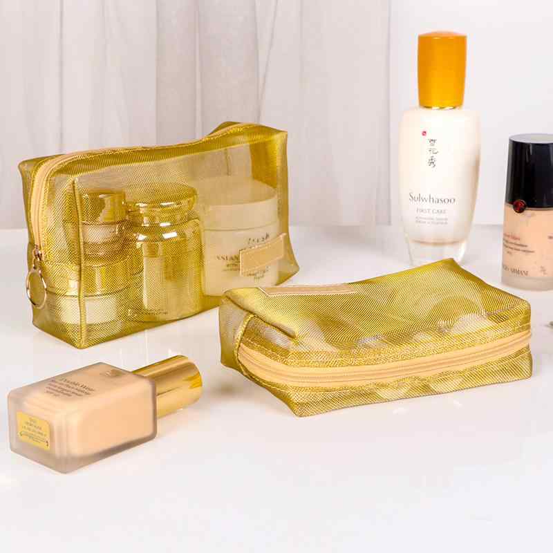 ポーチ バッグ 収納 おしゃれ シンプル 化粧品 ポータブル 旅行 メッシュ コスメ レディース ストレージ ポリエステル スクエア トラベル