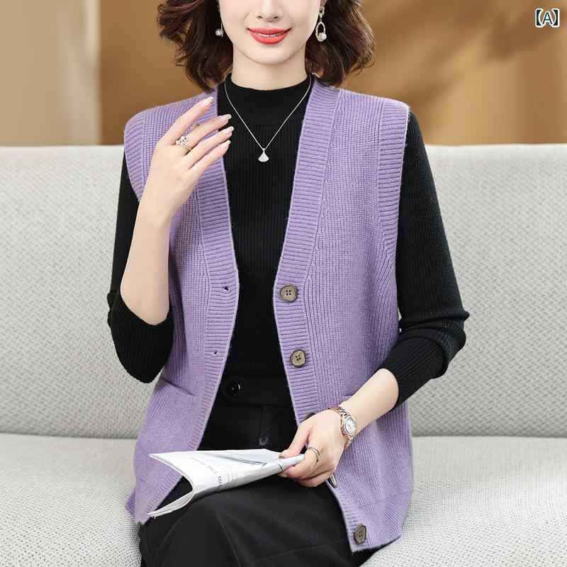 レディース レディース ベスト ニット パンツ 上下セット チョッキ Vネック 無地 冷え対策 防寒 前ボタン カーディガン 上着 室内外 おしゃれ 上品