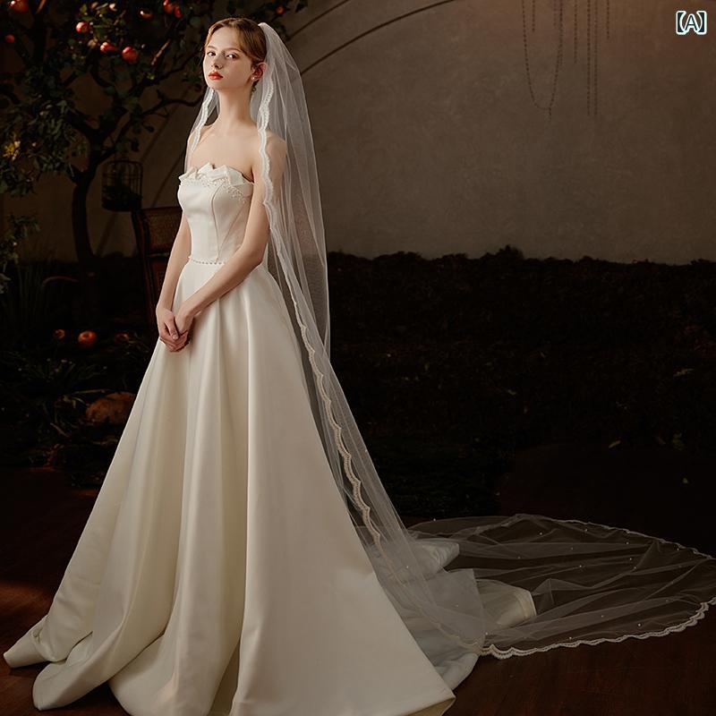 ウエディング ベール フレンチレースロング ブライダル 頭飾り 上品 フェアリー かわいい エレガント ..
