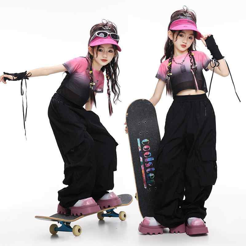 子供服 女の子 Tシャツ へそ出し パンツ コスチューム バンド ダンス ヒップホップ ストリート系 パフォーマンス 衣装 クール かっこいい キッズ