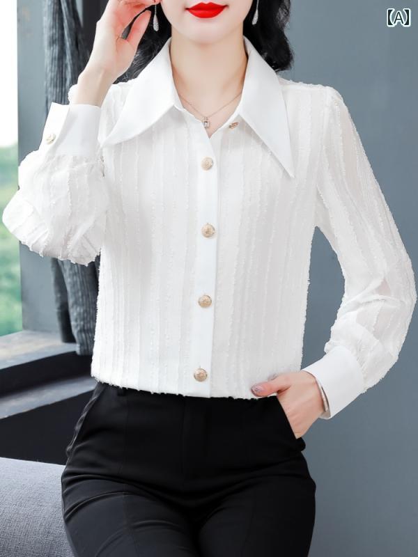 樂天商城 - レディース 婦人服 レディース トップス シャツ ブラウス シフォン 長袖 シンプル エレガント 通勤 オフィス ビジネス カジュアル フォーマル 豪華感 春夏 レトロ