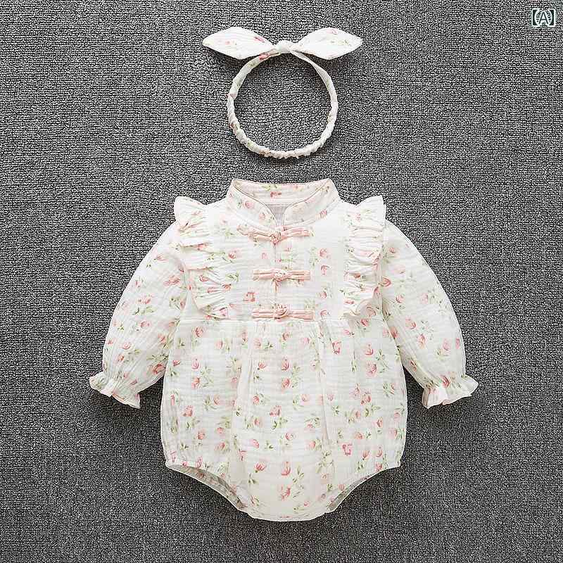 ドレス ロンパース ベビー服 カバーオール ジャンプ スーツ 中華風 花柄 春秋 女児 赤ちゃん チャイナ かわいい プリンセス アウターウェア
