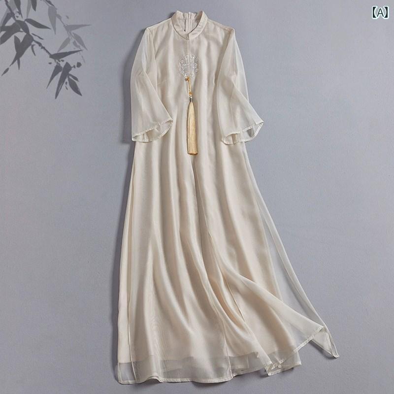 レディース 夏 チャイニーズ スタイル ワンピース おしゃれ 上品 婦人服 チャイナ ドレス 瞑想 女性 民族風 小 中華風 レトロ フェアリー 風