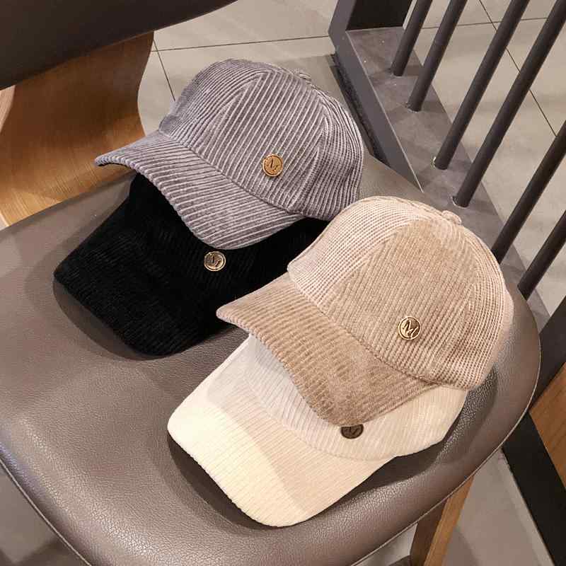 レディース 秋 冬 カジュアル ベースボール キャップ 帽子 韓国 M ラベル 野球帽 コーデュロイ 暖かい ..