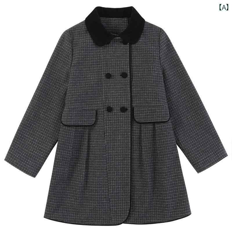 コート ジャケット 子供服 アウター カジュアル おしゃれ カジュアル おしゃれ キッズ 秋 女の子 フレンチ ダブルブレスト ピーターパン カラー ウール 千鳥格子 チェック柄