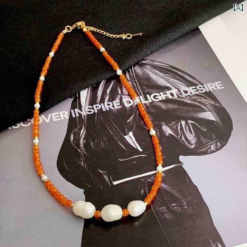 レディース 夏 ネックレス チェーン 新鮮 クリスタル ビーズ 淡水 特殊形状 パール 鎖骨