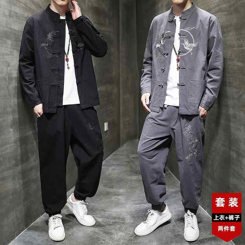 ジャケット メンズ 秋 春 中華風 スーツ レトロ 道教 ローブ コスチューム チュニック スーツ 中国 唐 スーツ