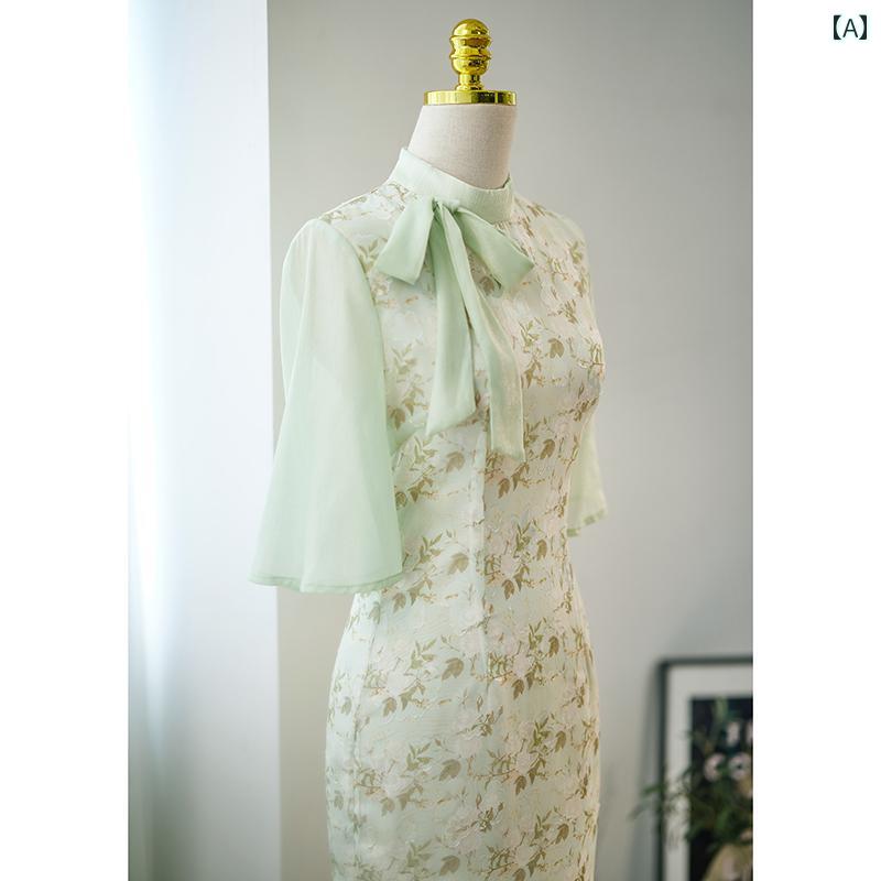 レディース 夏 民族衣装 コスチューム 美しい 中華風 チャイナ ドレス 上品 洗練 ガールズ ハイエンド グリーン