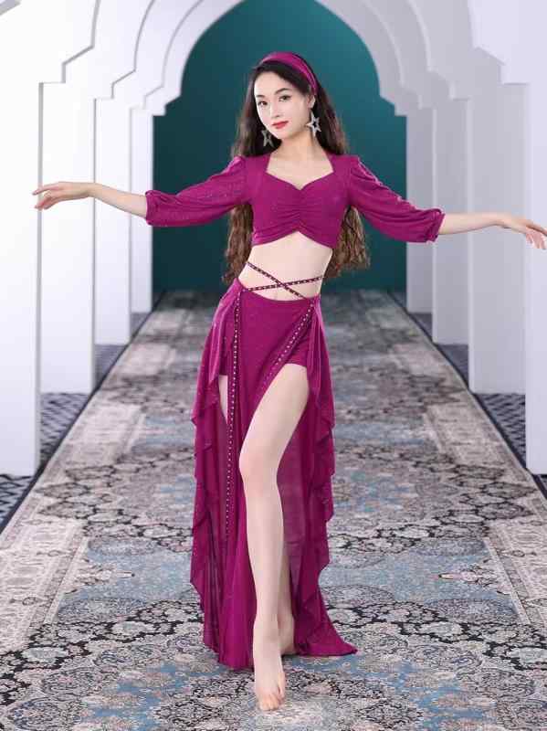 セットアップ ヘアバンド 春 ベリーダンス フレンチ スカート スーツ オリエンタル ダンス パフォーマンス 練習服 レディース