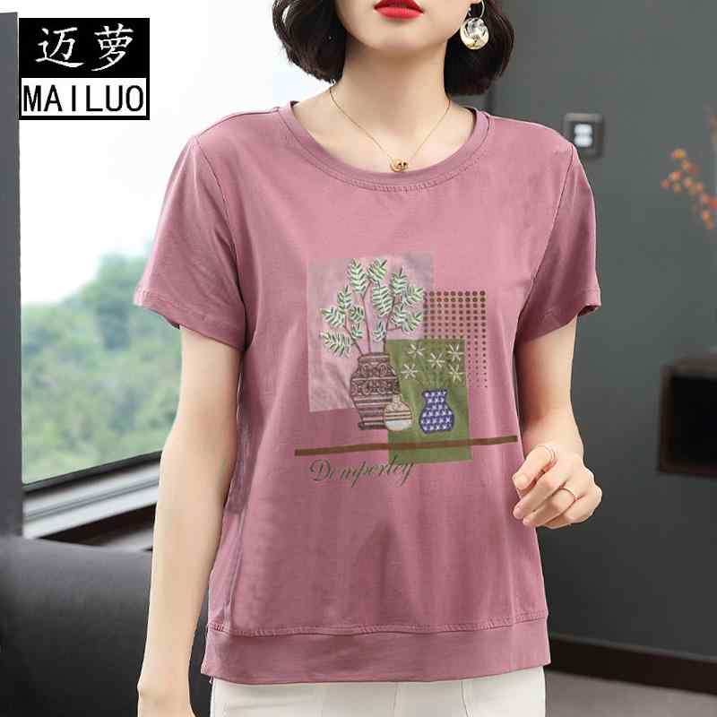 レディース 夏 カジュアル T シャツ 半袖 マザーズ 婦人服 おしゃれ 普段使い ママ t 綿 女性 大きいサイズ トップス ラウンドネック