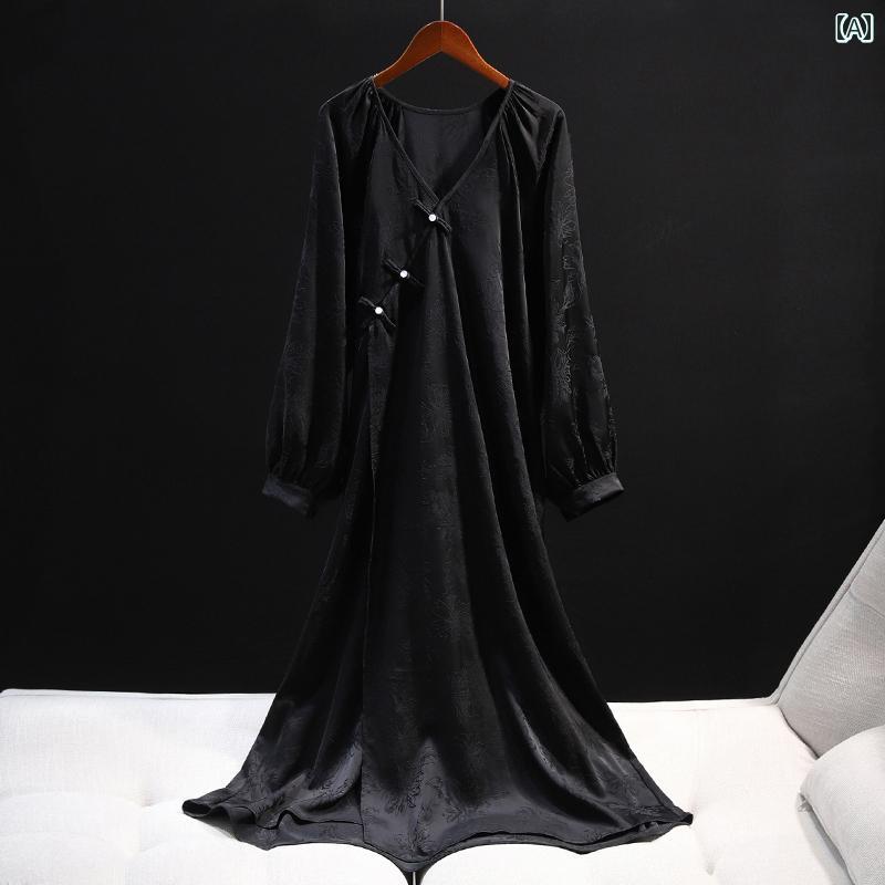 レディース チャイニーズ スタイル ワンピース おしゃれ 上品 婦人服 中華風 チャイナ ドレス ルース オフ ホワイト 婚約 花嫁 ロング ドレッシング ガウン