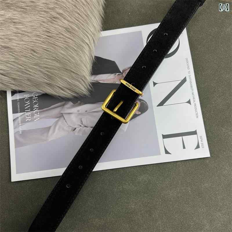 レディース カジュアル ジーンズ ベルト 高級感 スエード 革 ウエスト 装飾 スーツ 秋冬