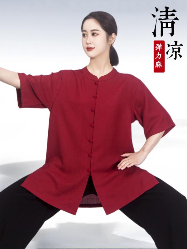 太極拳 武術着 カンフーウェア 半袖 中国 トレーニング メンズ レディース パフォーマンス エレガント スポーツウェア