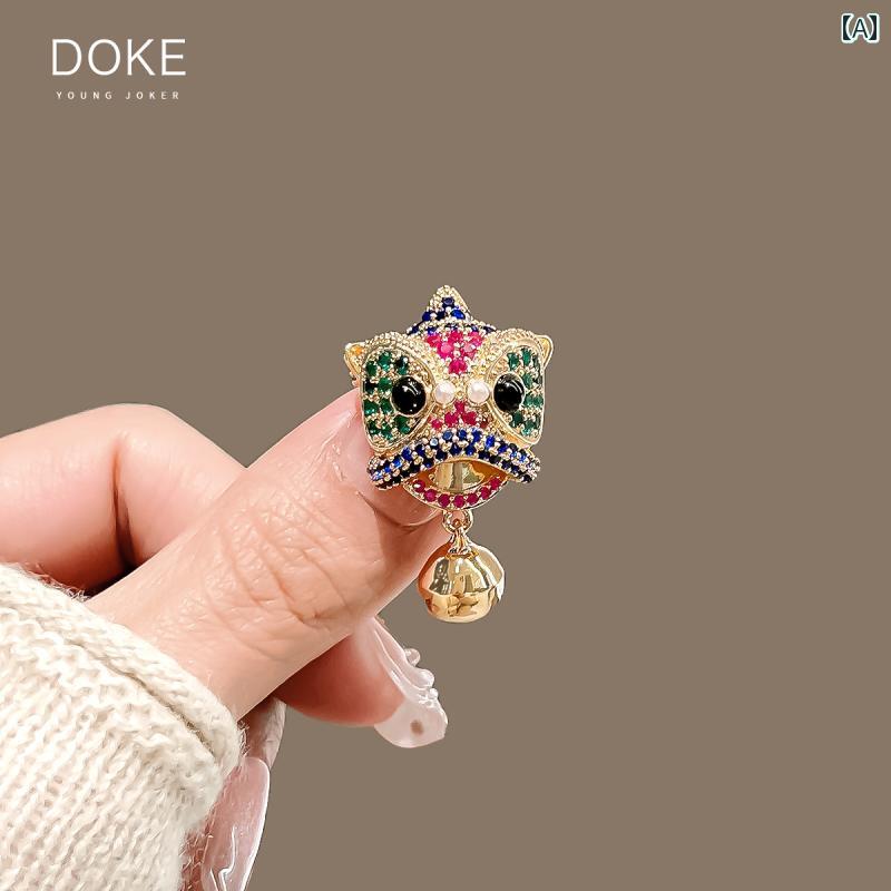 メンズ レディース アクセサリー ブローチ 用 獅子舞 鐘 レトロ コサージュ ピン 露出 防止 襟 ボタン エスニック 衣類