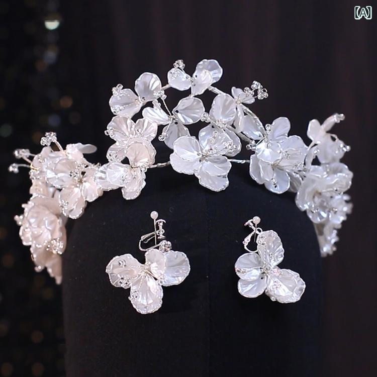 ティアラ クラウン ウエディング 花嫁 ヘッドドレス カチューシャ ヘアアクセサリー 髪飾り イヤリング アクセサリー エレガント 新婦 ギフト
