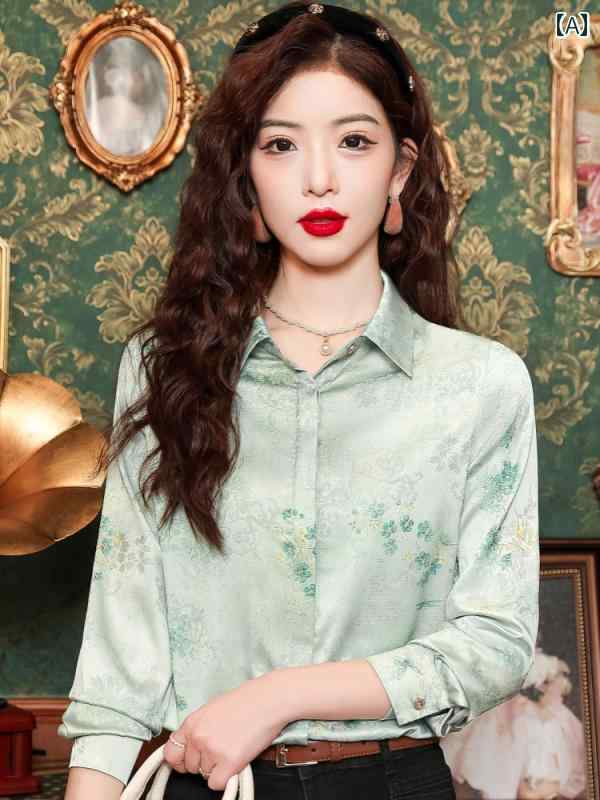 ブラウス ガーリー フェミニン 大人 かわいい レディース 春 チャイナ風 花柄シャツ 婦人服 長袖 シャツ袖 ボタン レトロ カーディガン レディース ゆつたり