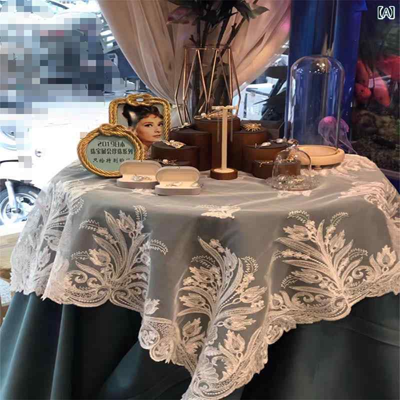 欧風 レース 刺繍 テーブルクロス テーブル ティーテーブル 丸テーブル エアコン 洗濯機 防塵布 ティートレイ ティーセット カバー
