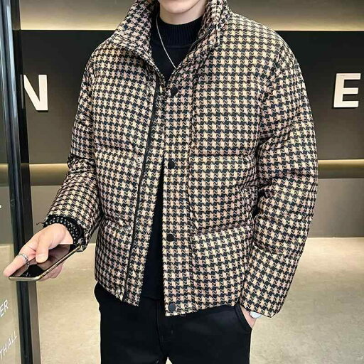 冬 厚手 ダウン ジャケット メンズ ショート丈 千鳥格子 コート カジュアル 暖かい ダック ダウン 服 メンズコート 冬 厚手 ダウン ジャケット メンズ ショート丈 千鳥格子 コート カジュアル 暖かい ダック ダウン 服 メンズコート
