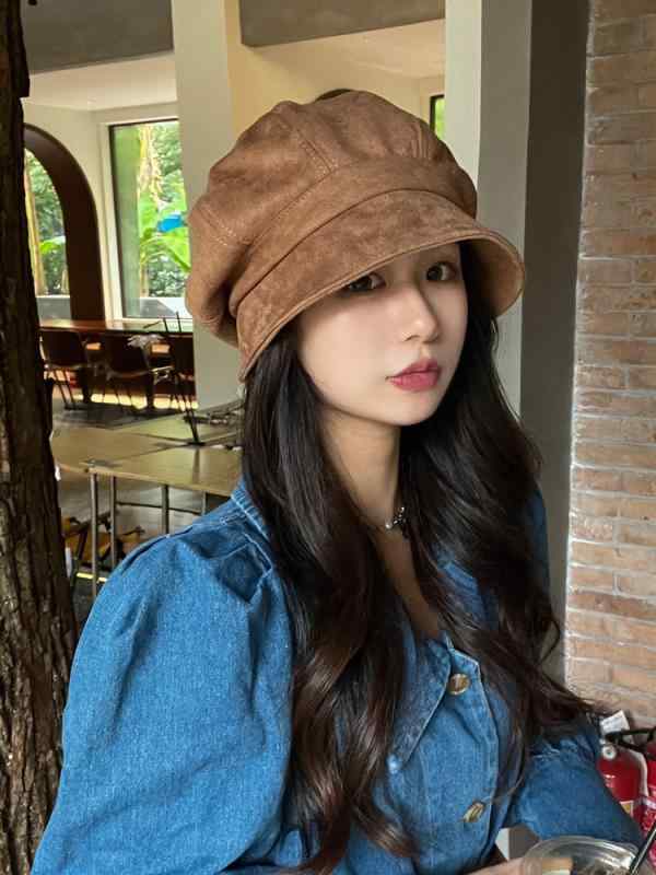 レディース 秋 冬 春 ベレー 帽 かわいい Duidui 八角形 帽子 韓国 スエード 小顔効果 ペインター ハット