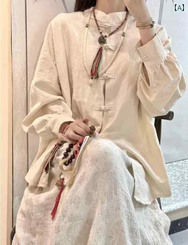 レディース 瞑想服 中華風 クールトップス 女性 瞑想 茶道 スーツ 春秋 綿 リネン 長袖 シャツ 大きいサイズ プレート ボタン ジャケット